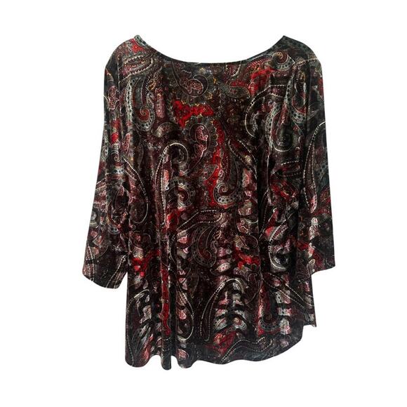 Karen Kane Paisley Stretch Velvet Pullover Top Plus Size 2x Casual Made in USA - Picture 4 of 8